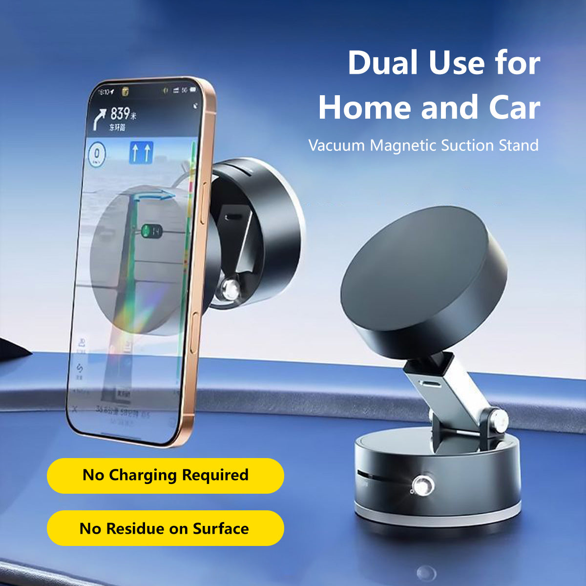 360° Adjustable Magnetic Vacuum Phone Holder Adjustable Angle Foldable Strong Vaccum Magnet Works For Any Surface