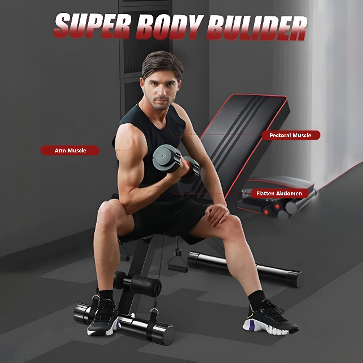 Foldable Dumbbell Bench Adjustable Strength Training Full Body Workout Incline Gym Abs Training