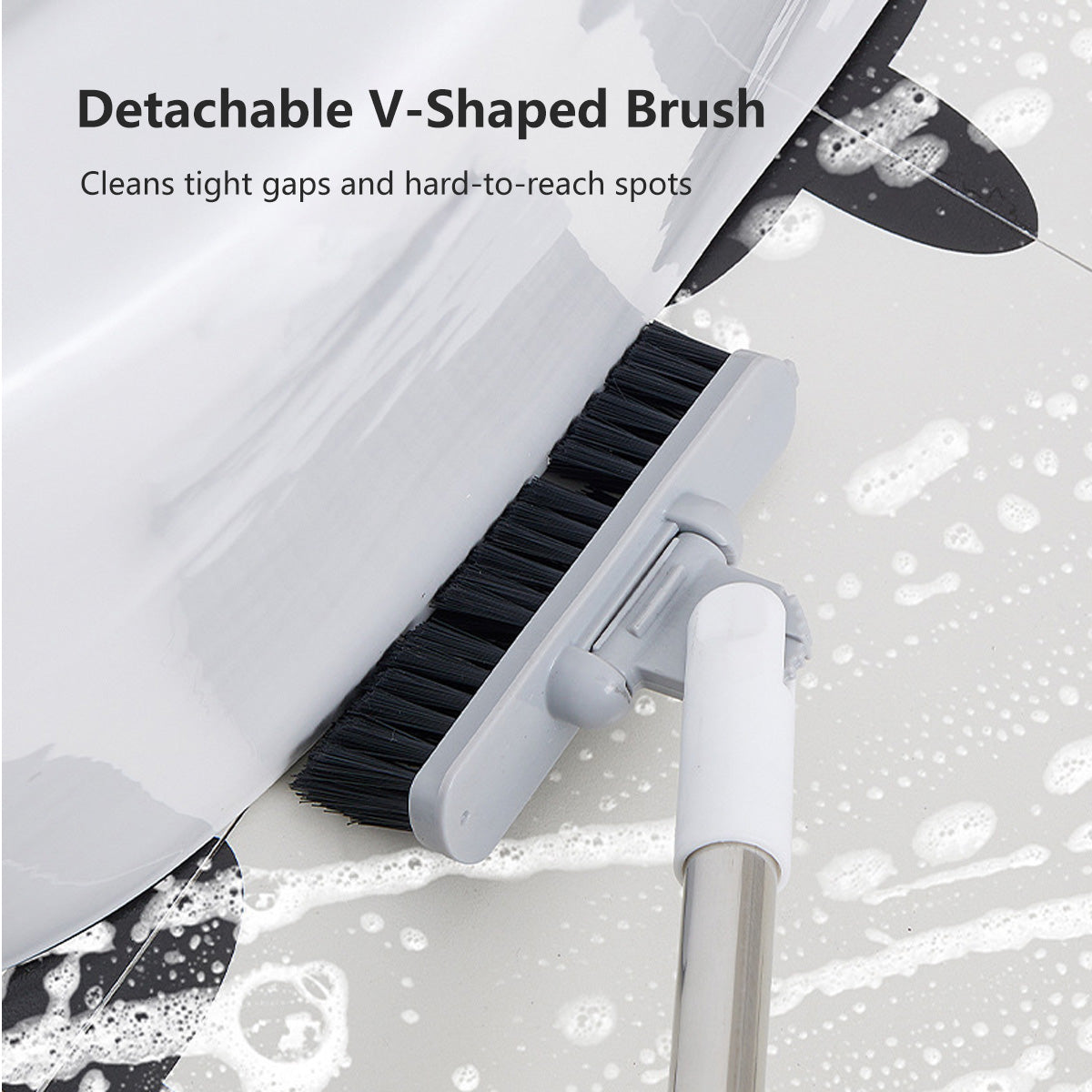 Multi-Purpose 5-in-1 Floor Brush Zero Water Residual Built-In Squeegee Flexible Rotating Head Stiff Bristle