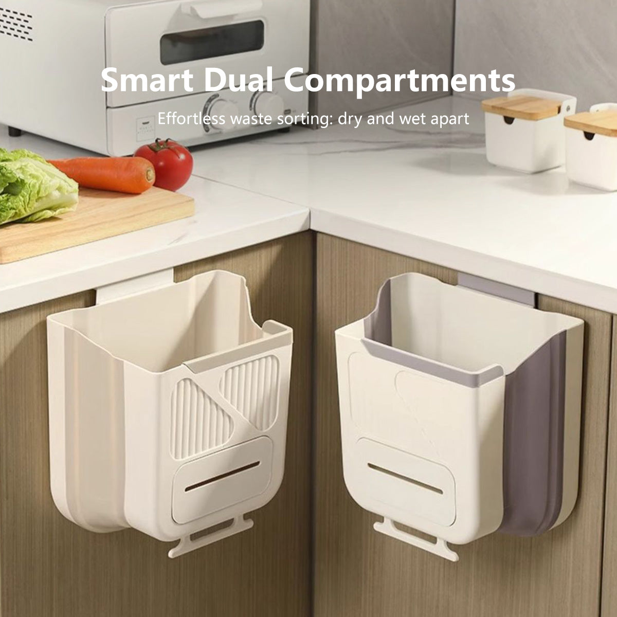 2-in-1 Hanging Foldable Garbage Bin 4L Dry and Wet Bins Garbage Bin Dust Bin Trash Can Rubbish Bin
