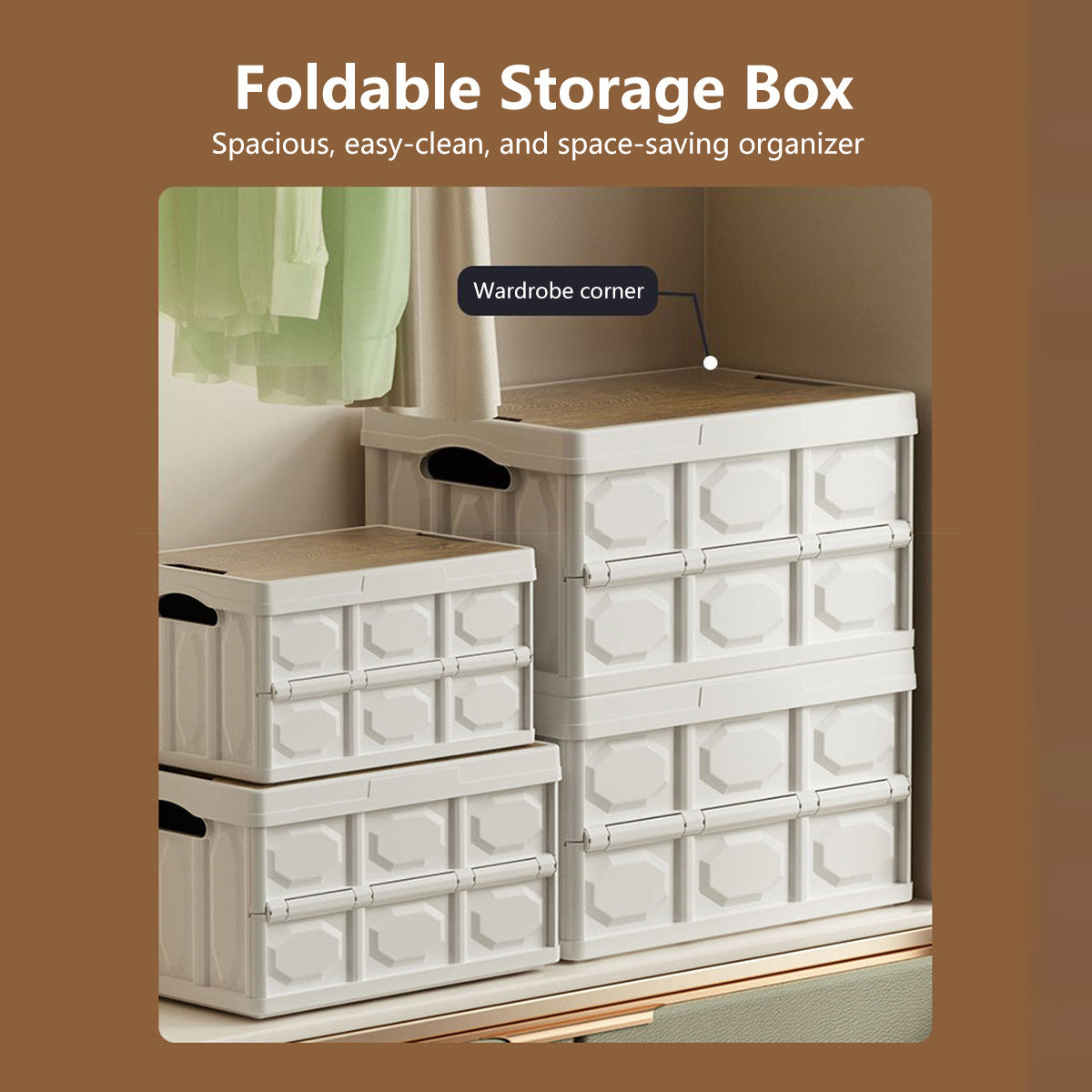 Multifunctional Foldable Storage Box 30L/50L Wooden Lid Space Saving Multi Use Organizer Camping Storage and Table