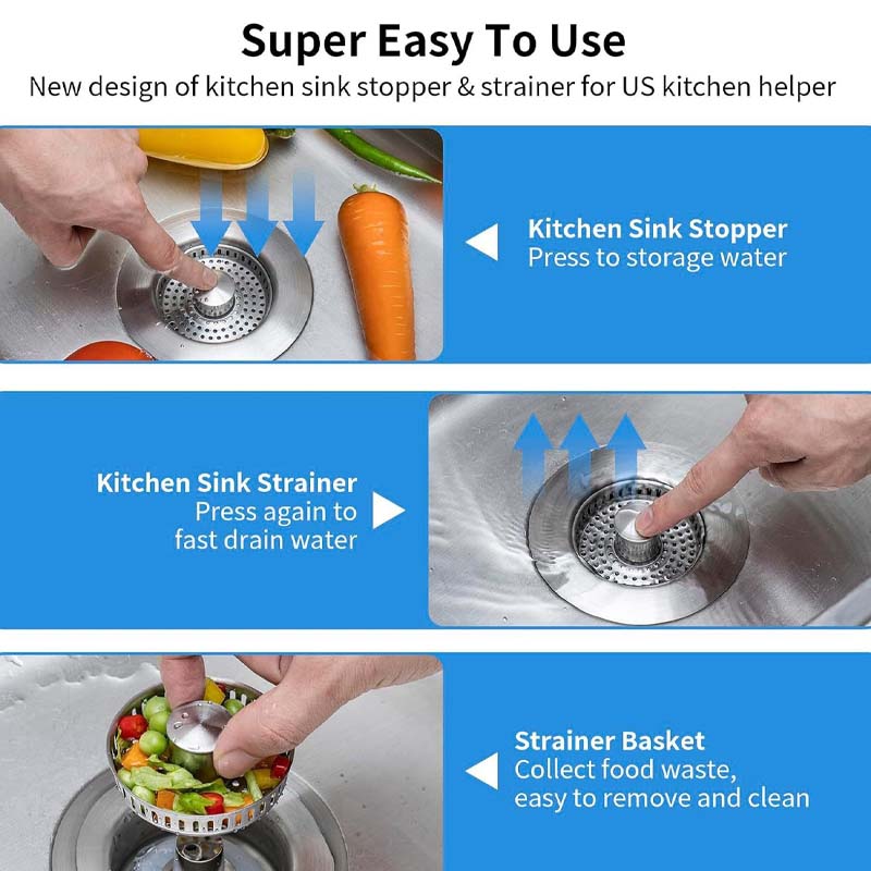 3 in 1 Kitchen Sink Drain Strainer β Stainless Steel Basket, Stopper & Filter | Anti-Clog, Rust-Resistant, Easy Clean