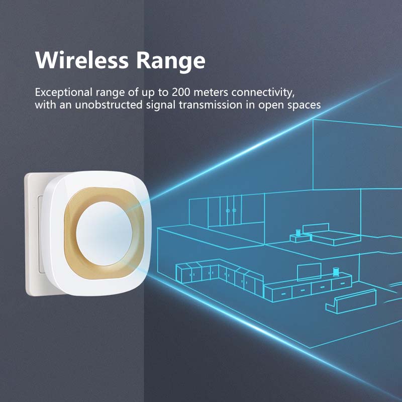 Wireless Doorbell Long Wireless Range Long Term Secure Use Adjustable Volume Battery Free Operation
