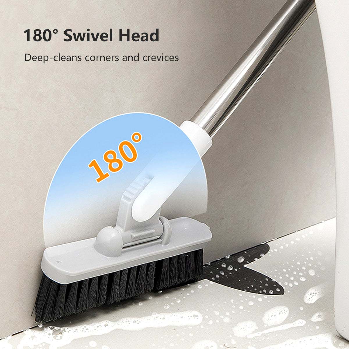 Multi-Purpose 5-in-1 Floor Brush Zero Water Residual Built-In Squeegee Flexible Rotating Head Stiff Bristle
