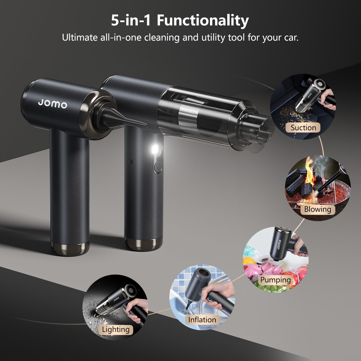 JOMO 5-in-1 Cordless Handheld Car Vacuum Cleaner