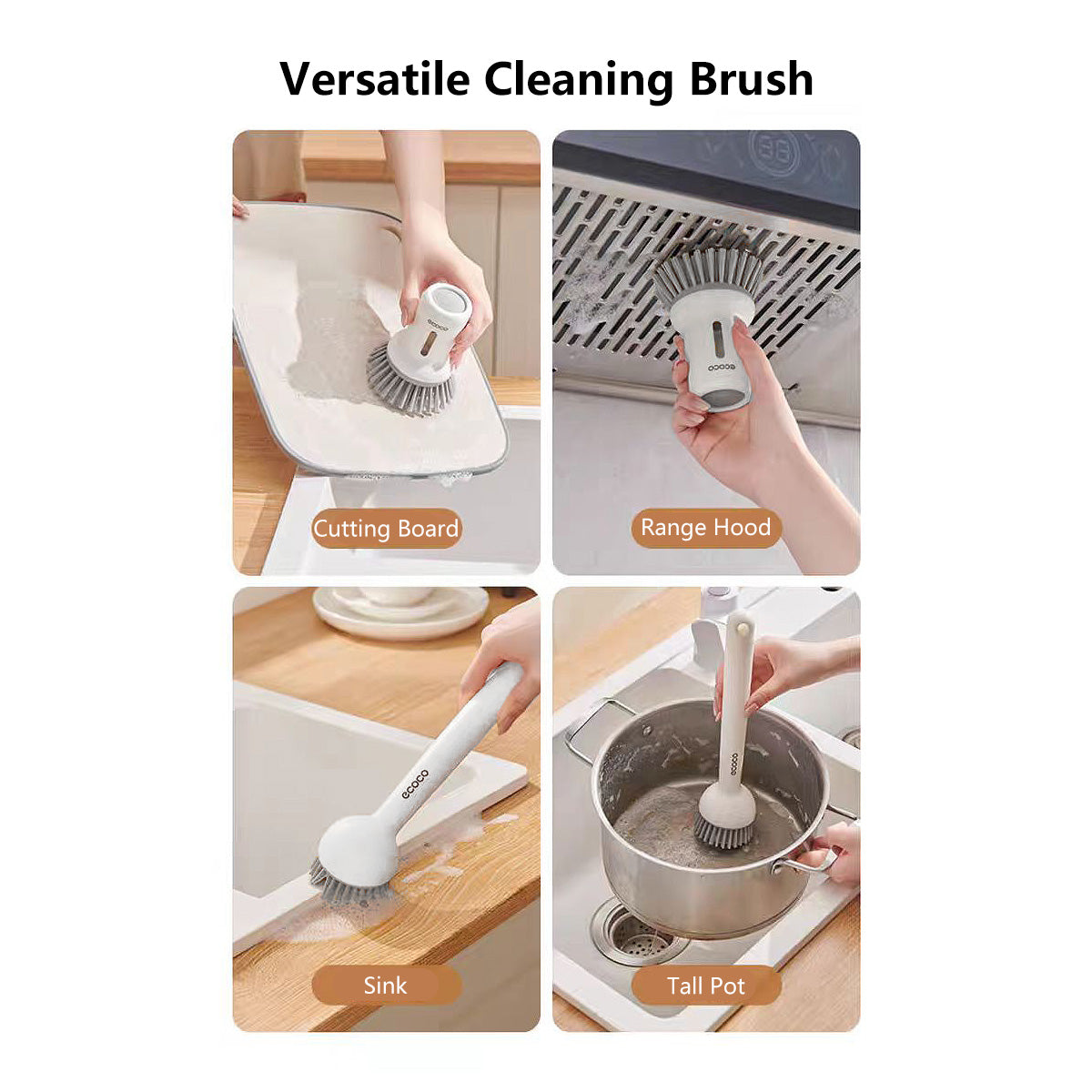 Multi Function Pot Brush Rotating Long-Handle & Refillable Short-Handle Pot Brush Set