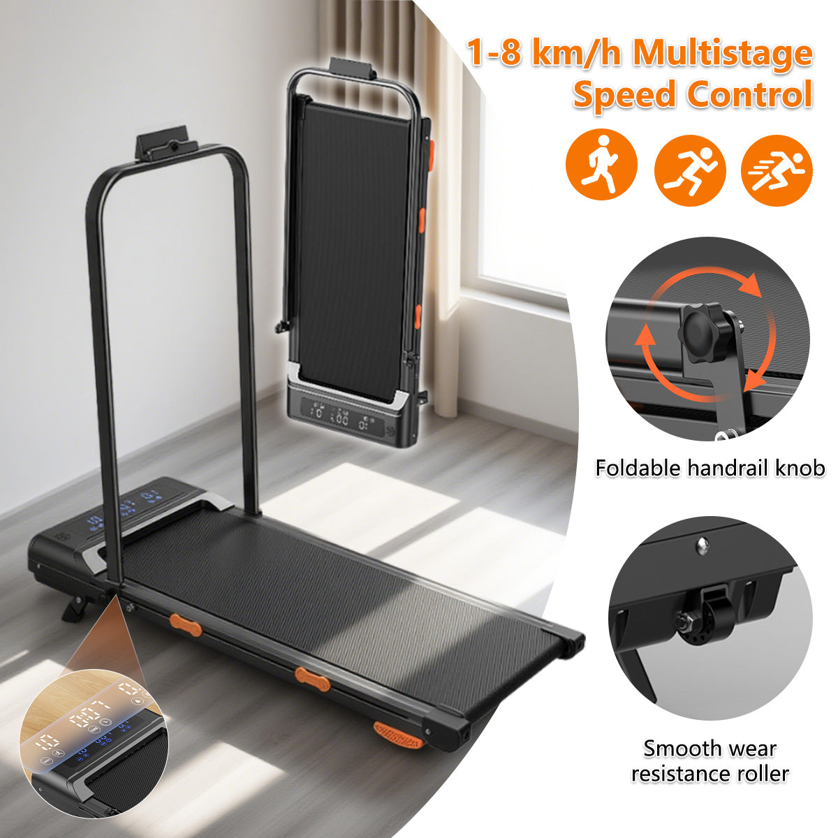 JOMO Foldable Treadmill Upgraded Dual Suspension Deck Treadmill LED Display incline Shock Absorption