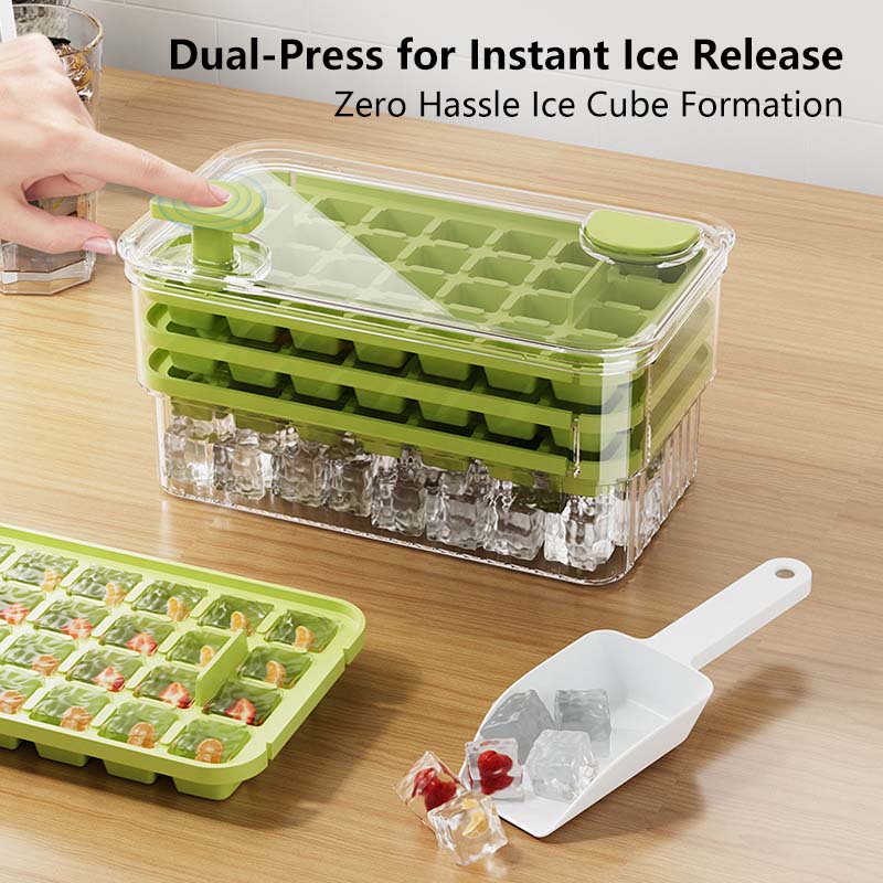 Dual-Press Ice Cube Tray - Easy Release No-Spill Design BPA-Free Fast Freezing Non-Stick