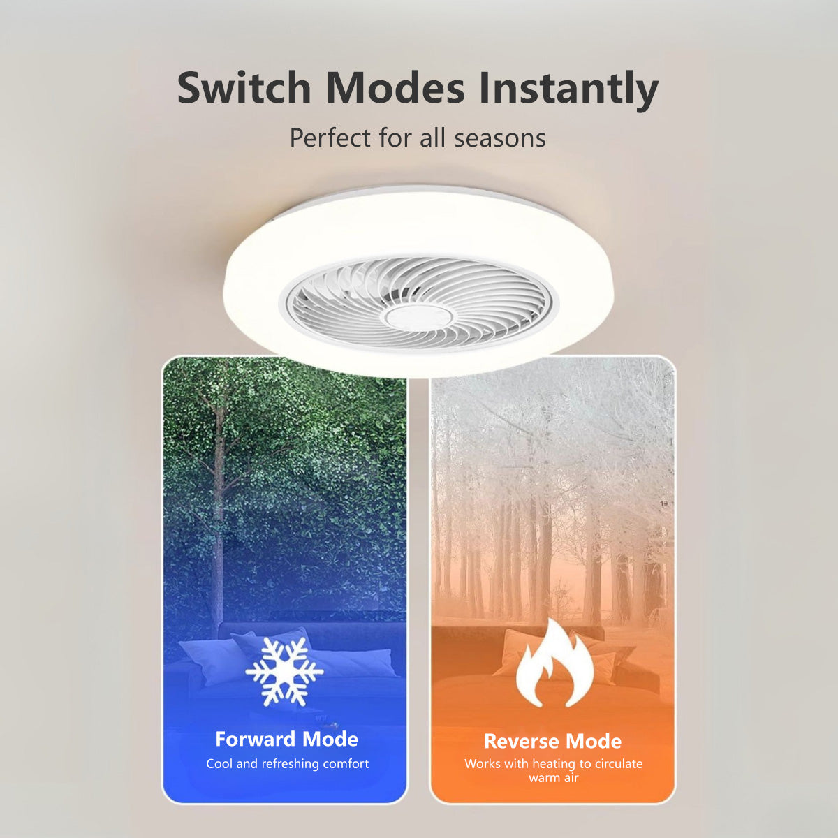 2-in-1 Smart Ceiling Fan Light 45cm - 6 Speed, APP+Remote, 3 Color Lights, Timer for Bedroom