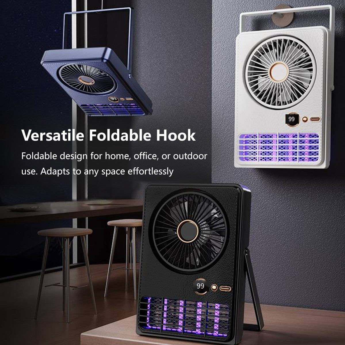 2-in-1 Fan and Mosquito Zapper Portable Rechargeable Plug-in 5-Level Cooling 2000V Bug Zapper Type-C Charging