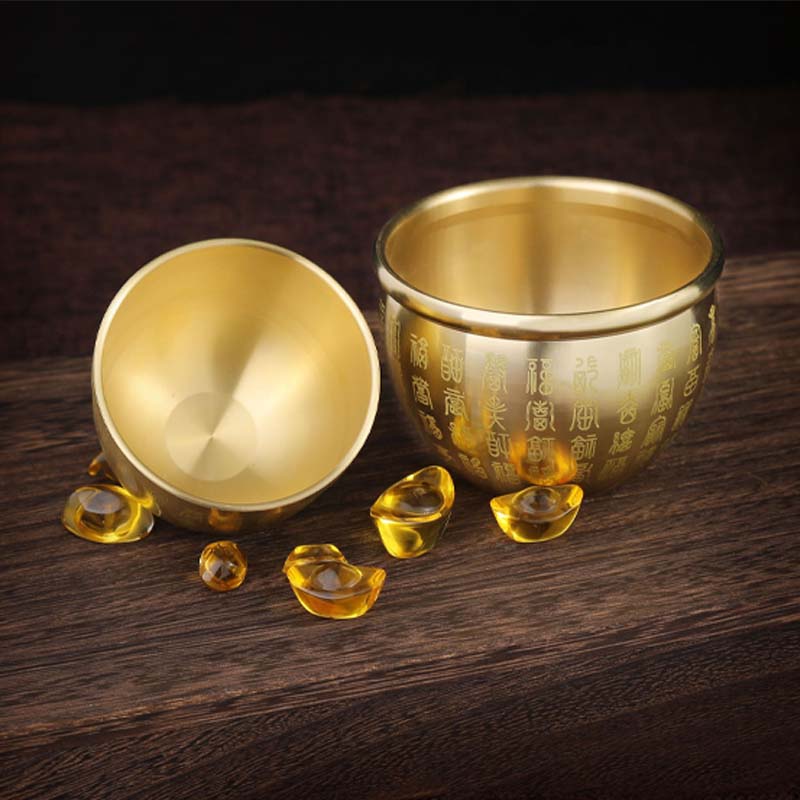 Brass Baifu Blessings Wealth Jar 黄铜百福缸 浮雕百福缸 激光百福缸 实心砂金小元宝