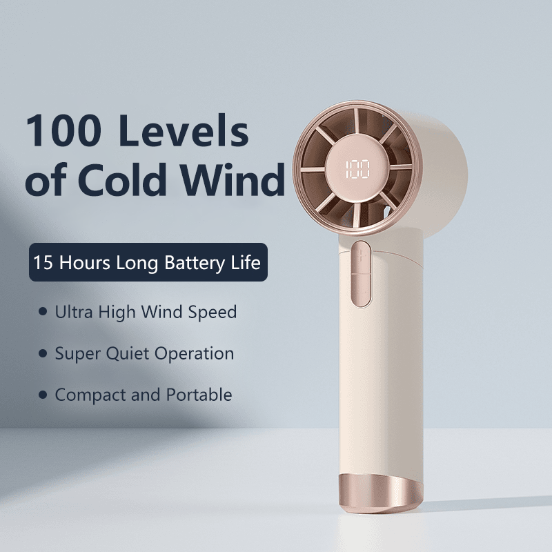 Portable Handheld Fan Strong Wind 100 Gear Wind Speed Compact Travel Fan Mini Fan USB Rechargeable Fan Digital Display