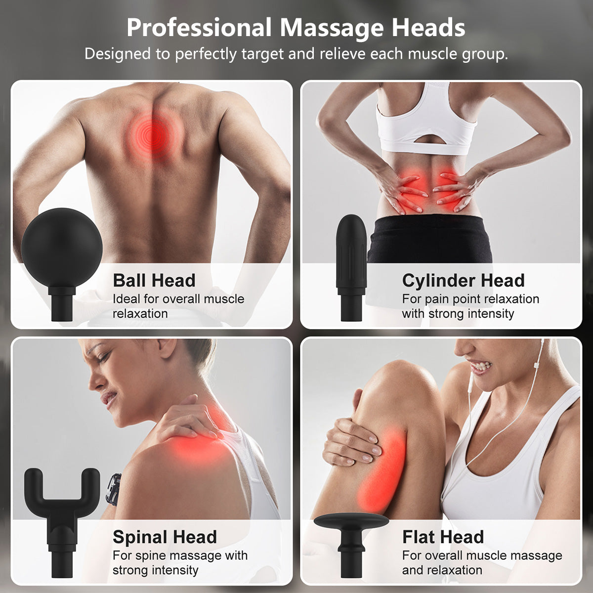 Deep Rolling Massager Long-Handle Curved-Head Fascia Gun with 8 Massage Heads