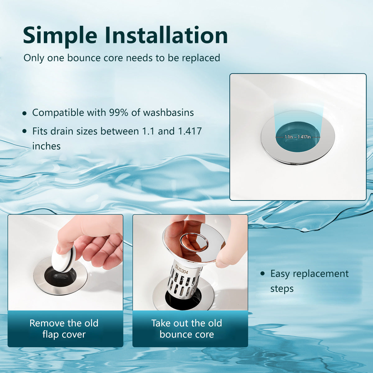 2 In 1 Bathroom Sink Stopper Prevent Clogging Easy Installation Easy to Clean Corrosion Resistance