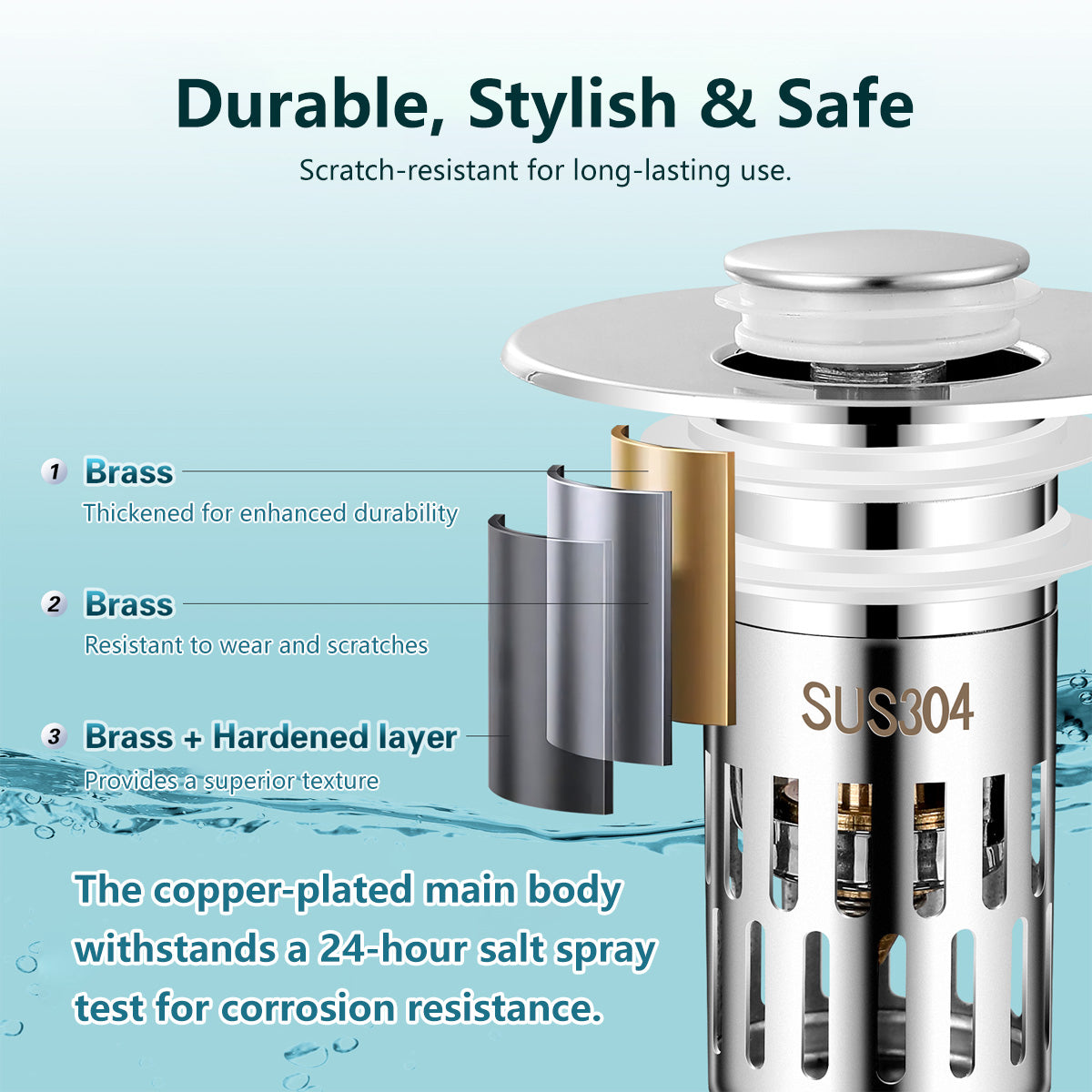 2 In 1 Bathroom Sink Stopper Prevent Clogging Easy Installation Easy to Clean Corrosion Resistance