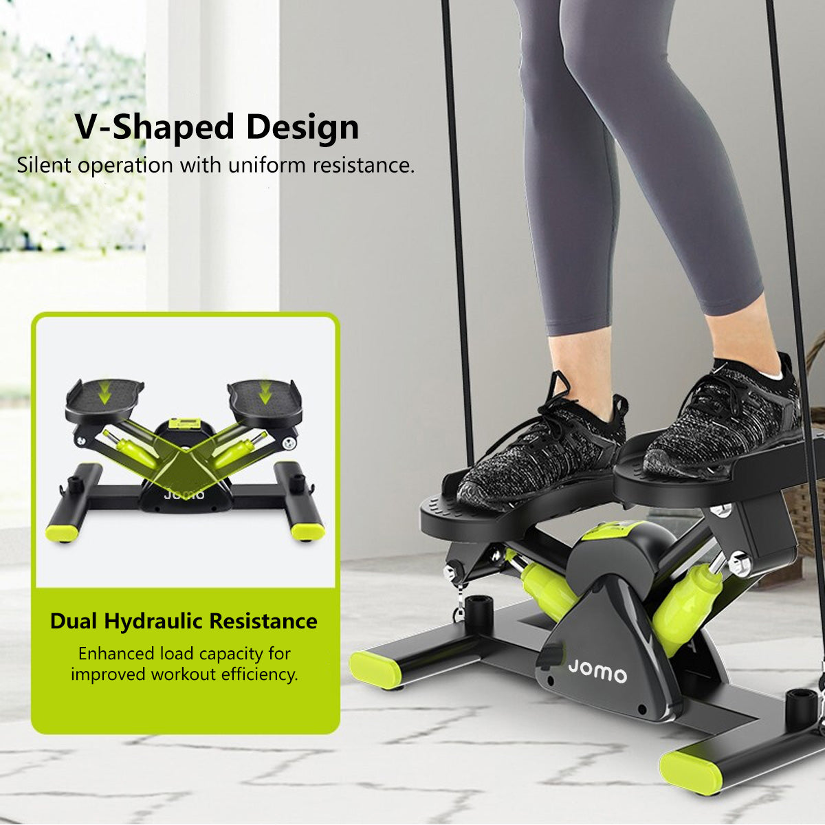 JOMO Indoor Mini Side Stepper with Resistance Band Mini-Stepper Machine V Stepper Home Fitness Exercise