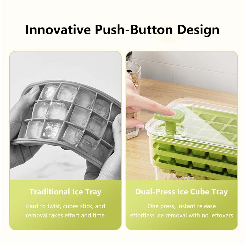 Dual-Press Ice Cube Tray - Easy Release No-Spill Design BPA-Free Fast Freezing Non-Stick