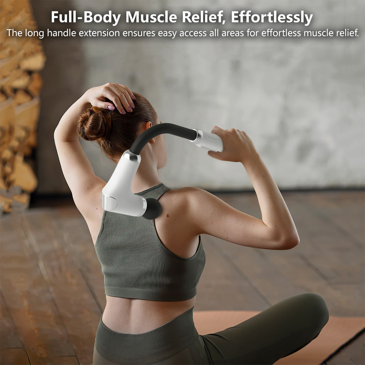 Deep Rolling Massager Long-Handle Curved-Head Fascia Gun with 8 Massage Heads