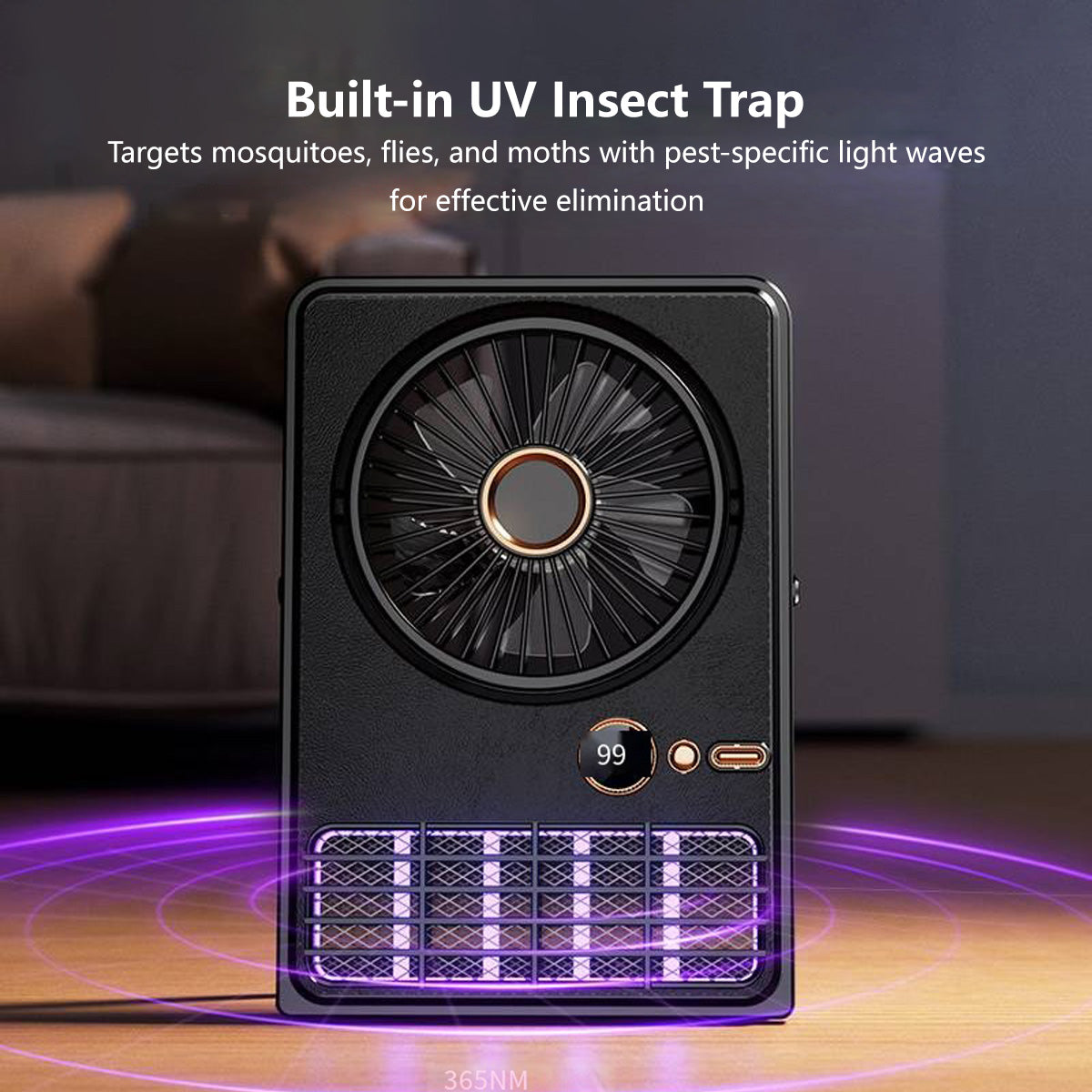 2-in-1 Fan and Mosquito Zapper Portable Rechargeable Plug-in 5-Level Cooling 2000V Bug Zapper Type-C Charging