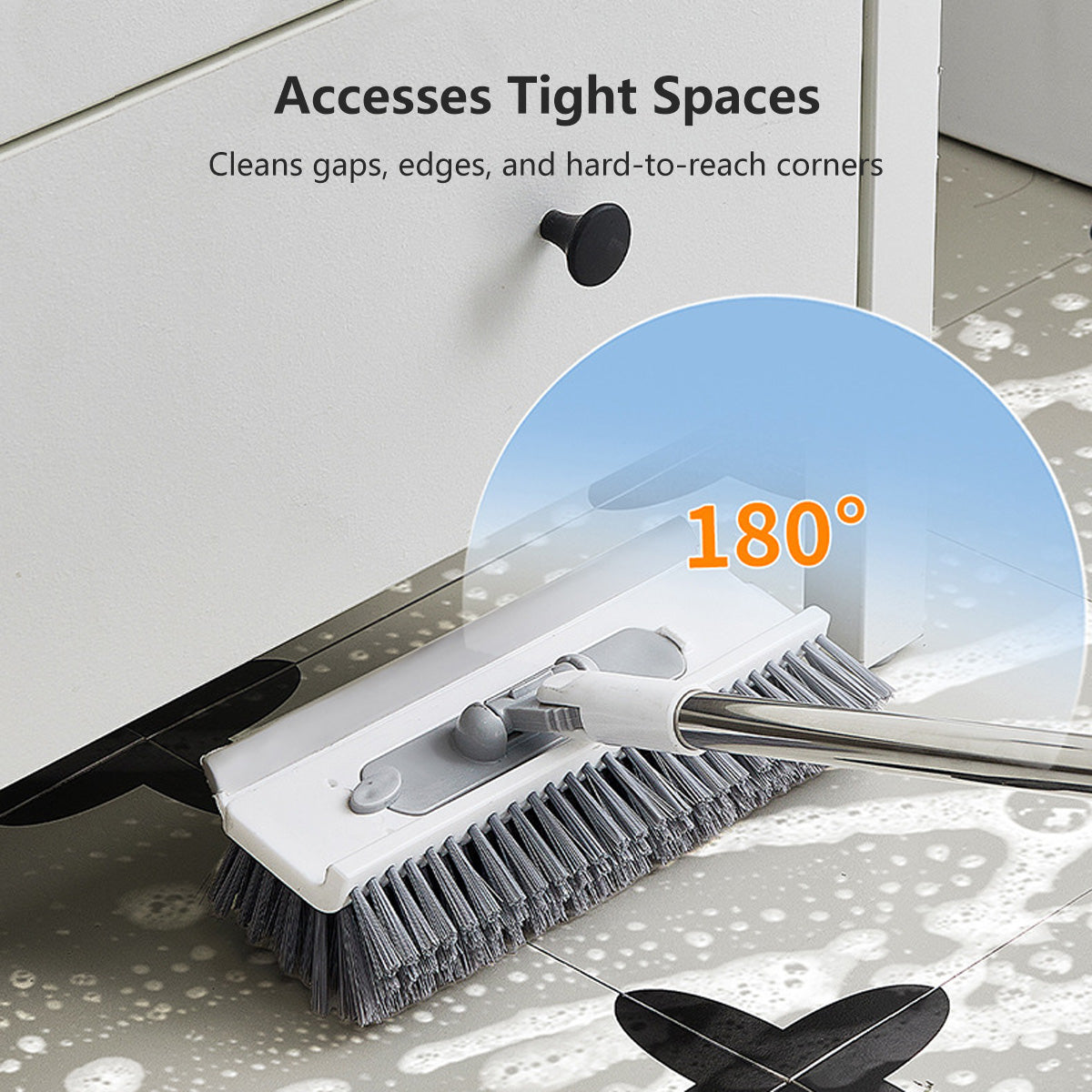 Multi-Purpose 5-in-1 Floor Brush Zero Water Residual Built-In Squeegee Flexible Rotating Head Stiff Bristle