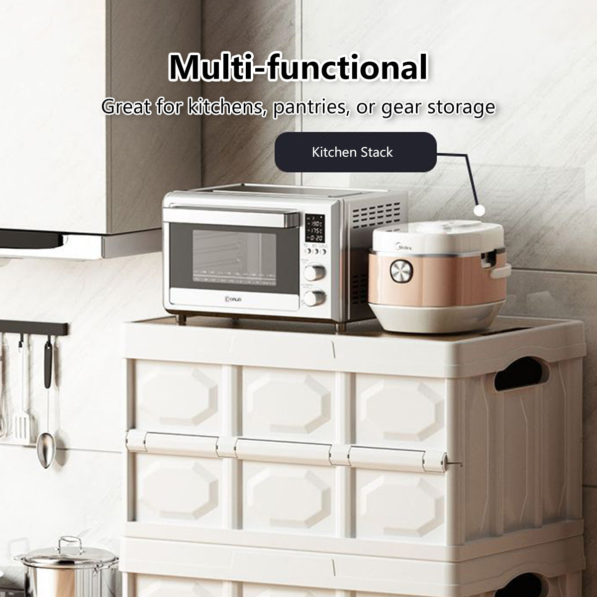 Multifunctional Foldable Storage Box 30L/50L Wooden Lid Space Saving Multi Use Organizer Camping Storage and Table