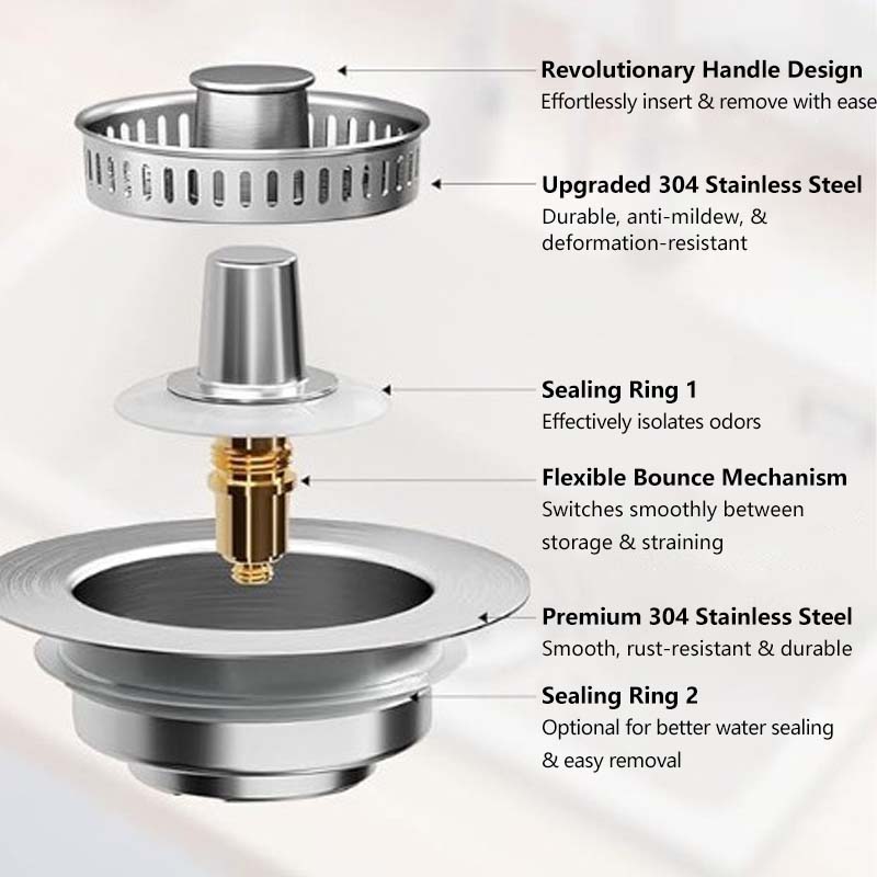 3 in 1 Kitchen Sink Drain Strainer β Stainless Steel Basket, Stopper & Filter | Anti-Clog, Rust-Resistant, Easy Clean