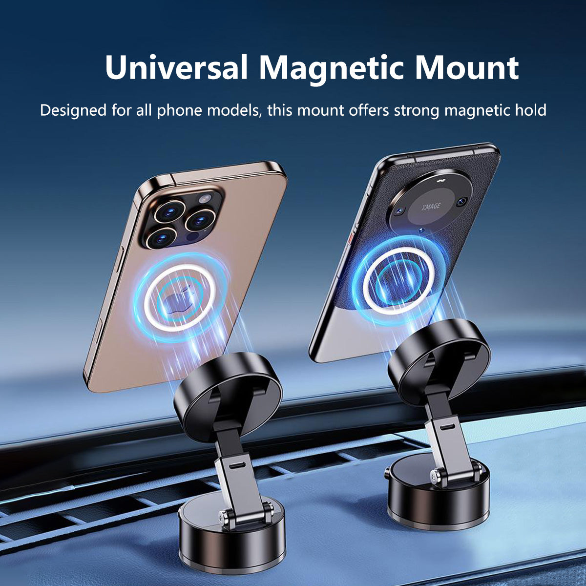360° Adjustable Magnetic Vacuum Phone Holder Adjustable Angle Foldable Strong Vaccum Magnet Works For Any Surface