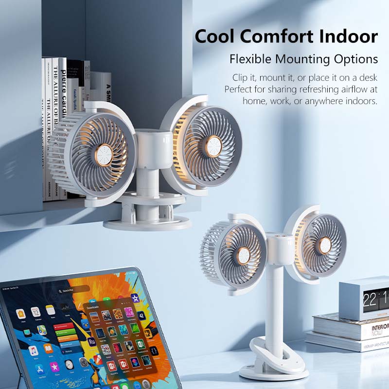 Dual-Head Wireless Circulation Fan with Adjustable Height & 4 Wind Speeds 360Β° Rotation and Quiet Cooling