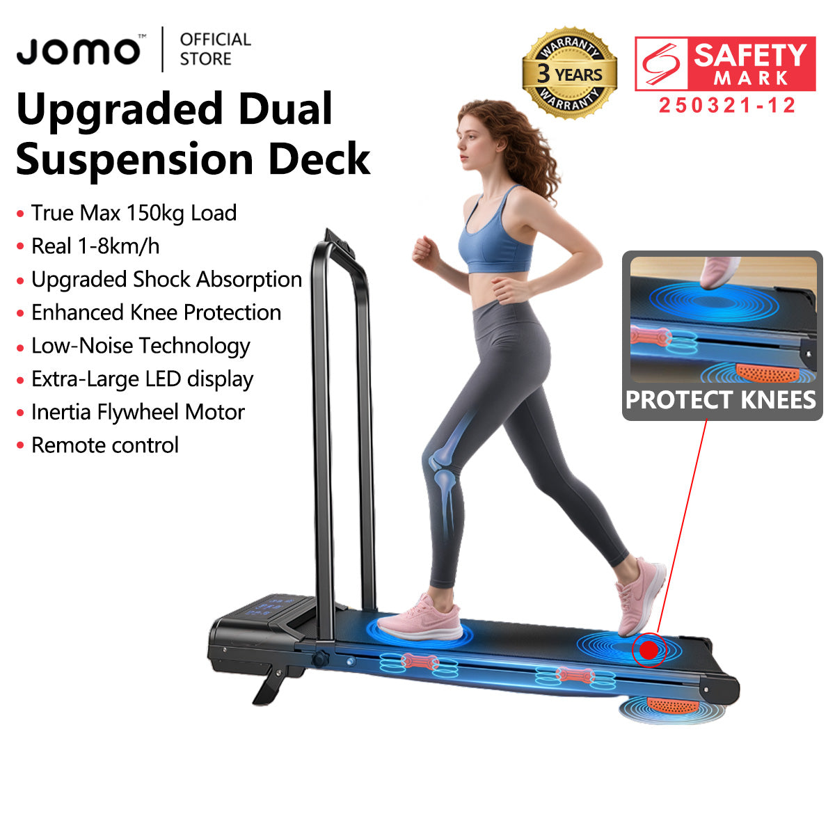 JOMO Foldable Treadmill Upgraded Dual Suspension Deck Treadmill LED Display incline Shock Absorption