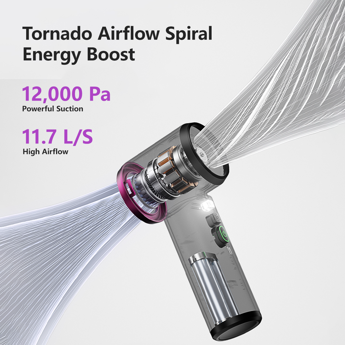 5-in-1 Handheld Vacuum 25000Pa Blow Suction Inflate Pump LED Light Functions Lightweight 420g