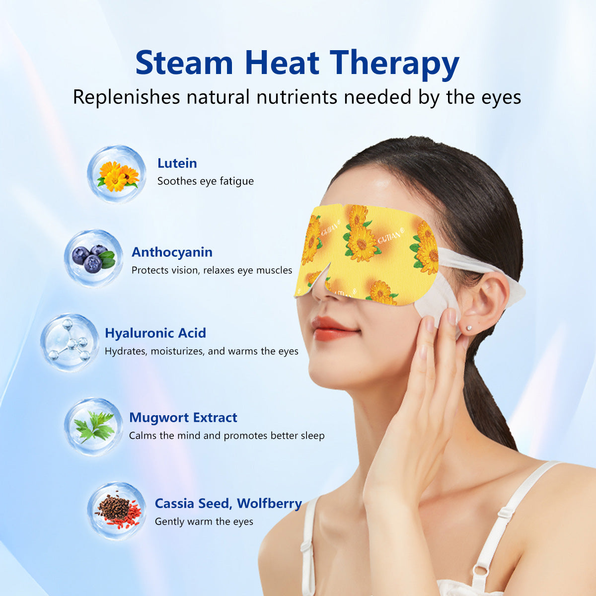 Anthocyanin Steam Eye Mask with Lutein Herbal Extract For Tired Eyes Heating Mask for Dark Circle