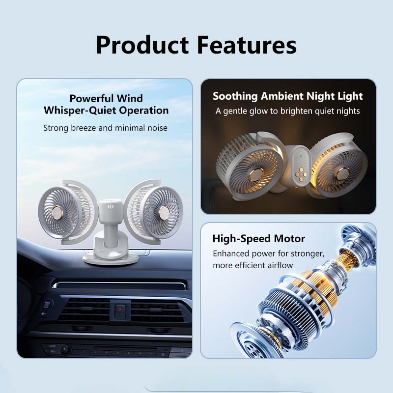 Dual-Head Wireless Circulation Fan with Adjustable Height & 4 Wind Speeds 360Β° Rotation and Quiet Cooling