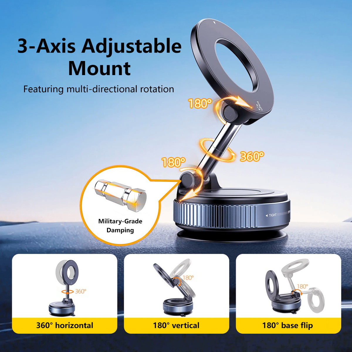 360° Adjustable Magnetic Vacuum Phone Holder Adjustable Angle Foldable Strong Vaccum Magnet Works For Any Surface