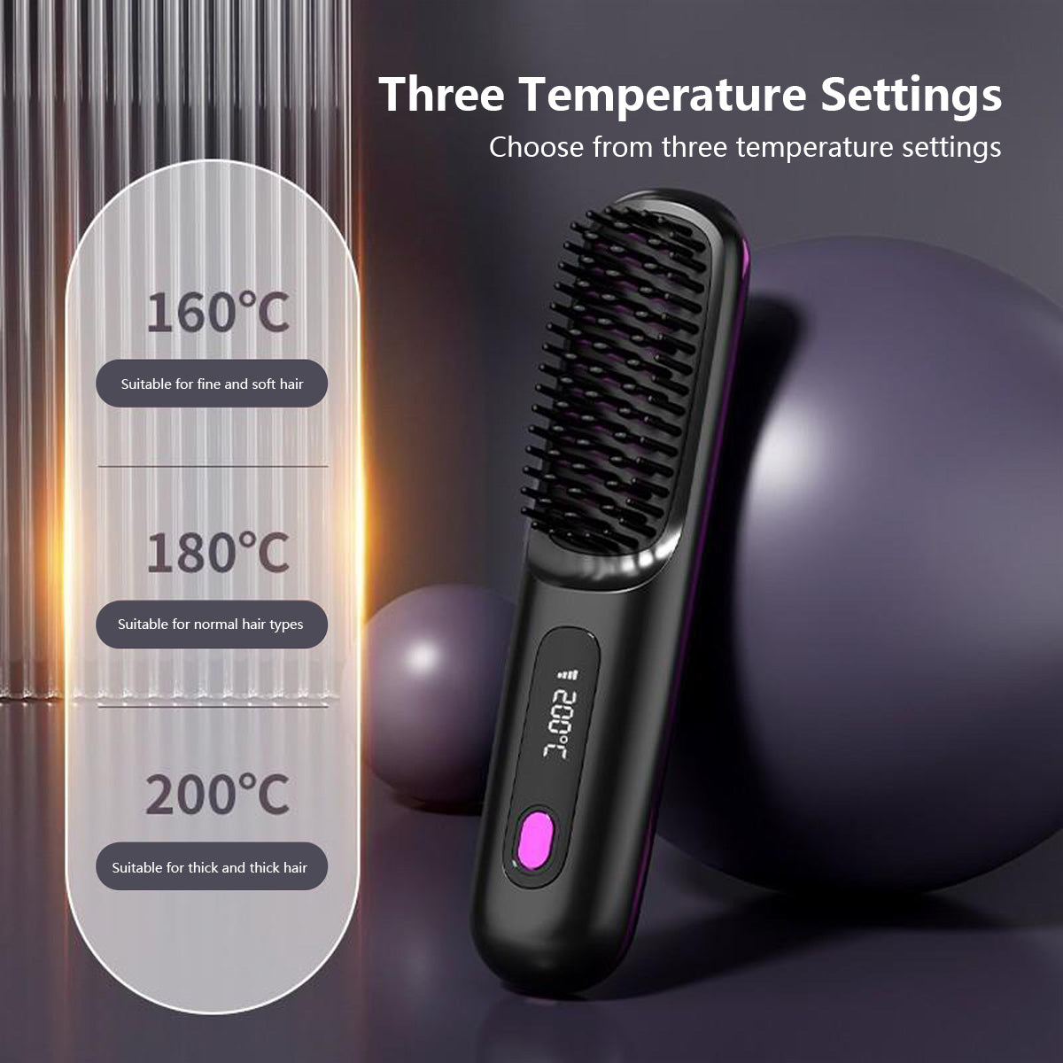 Portable Hair Straightener Comb Negative Ions Keratin Coated Hair Straightener Type-C Charging