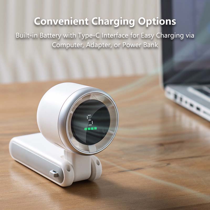 Foldable LCD Display Fan β 5 Speeds, Rechargeable, Lightweight, Hands-Free, Quiet Personal Fan with Type-C Charging