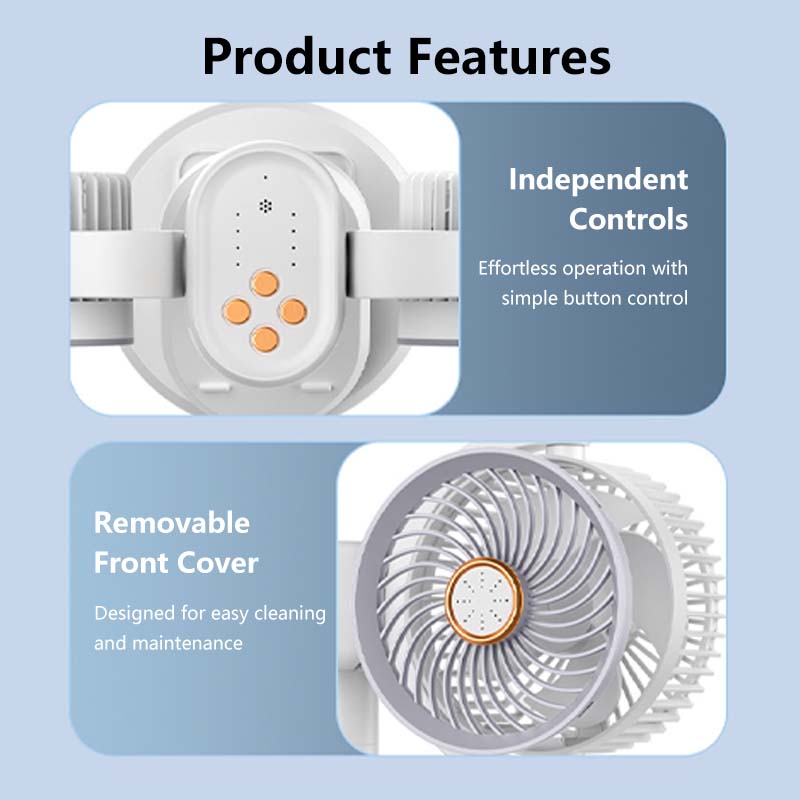 Dual-Head Wireless Circulation Fan with Adjustable Height & 4 Wind Speeds 360Β° Rotation and Quiet Cooling
