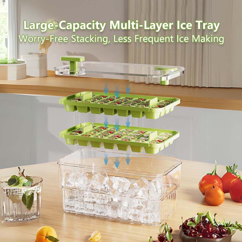 Dual-Press Ice Cube Tray - Easy Release No-Spill Design BPA-Free Fast Freezing Non-Stick