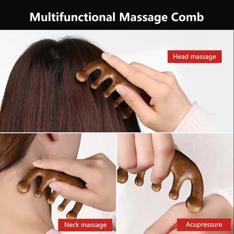 Multifunctional Massage Comb Sandalwood Meridian Massage Comb Helps Improve Blood Circulation