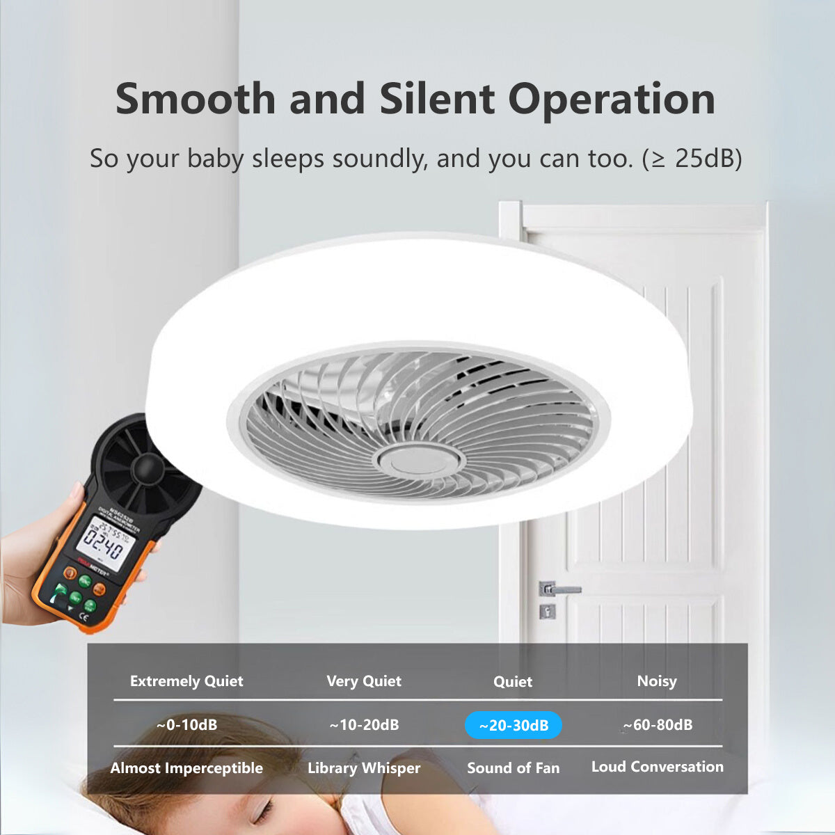 2-in-1 Smart Ceiling Fan Light 45cm - 6 Speed, APP+Remote, 3 Color Lights, Timer for Bedroom