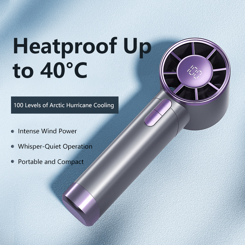 Portable Handheld Fan Strong Wind 100 Gear Wind Speed Compact Travel Fan Mini Fan USB Rechargeable Fan Digital Display