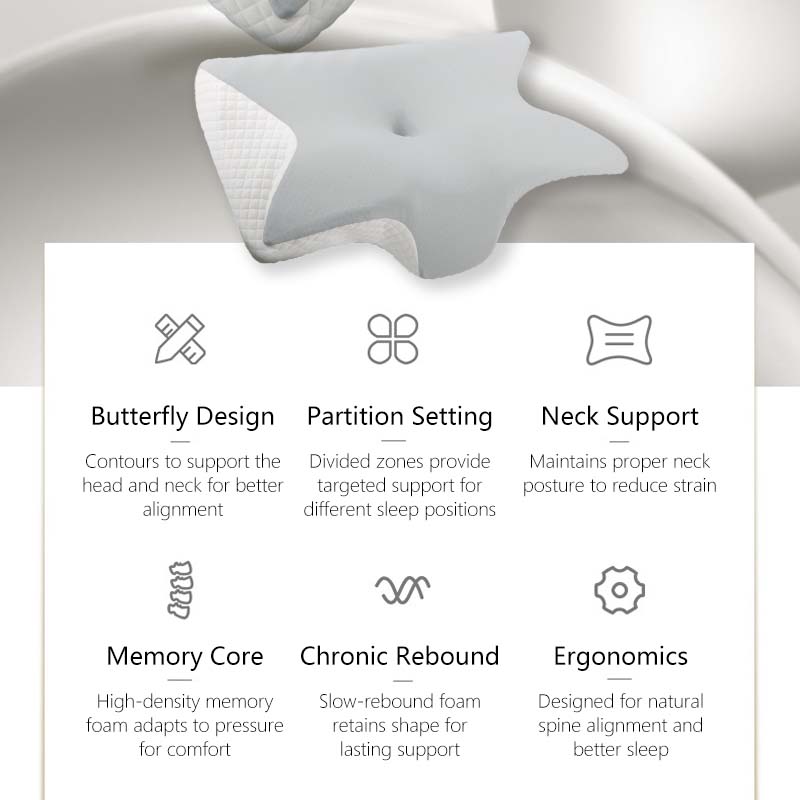 Butterfly Orthopedic Memory Pillow - Ergonomic Neck Support, Slow Rebound, for Back, Side & Stomach Sleepers