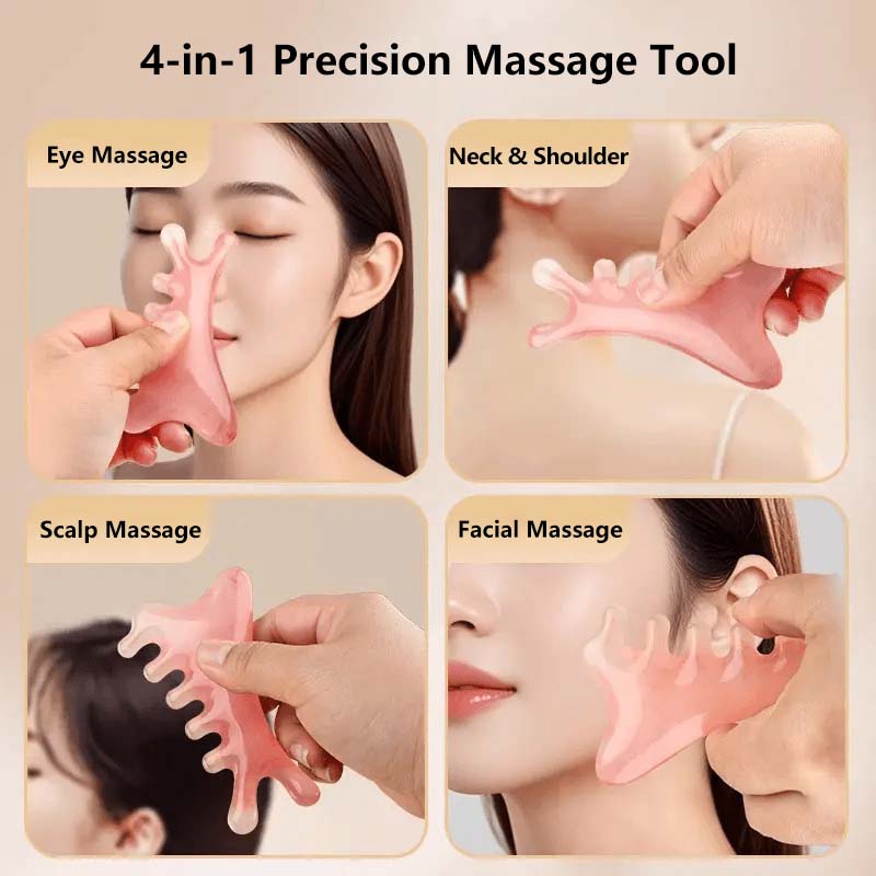 4 in 1 Multi-Functional Massage Comb Scalp, Face, Eye & Neck Massage Meridian Therapy Gua Sha Tool