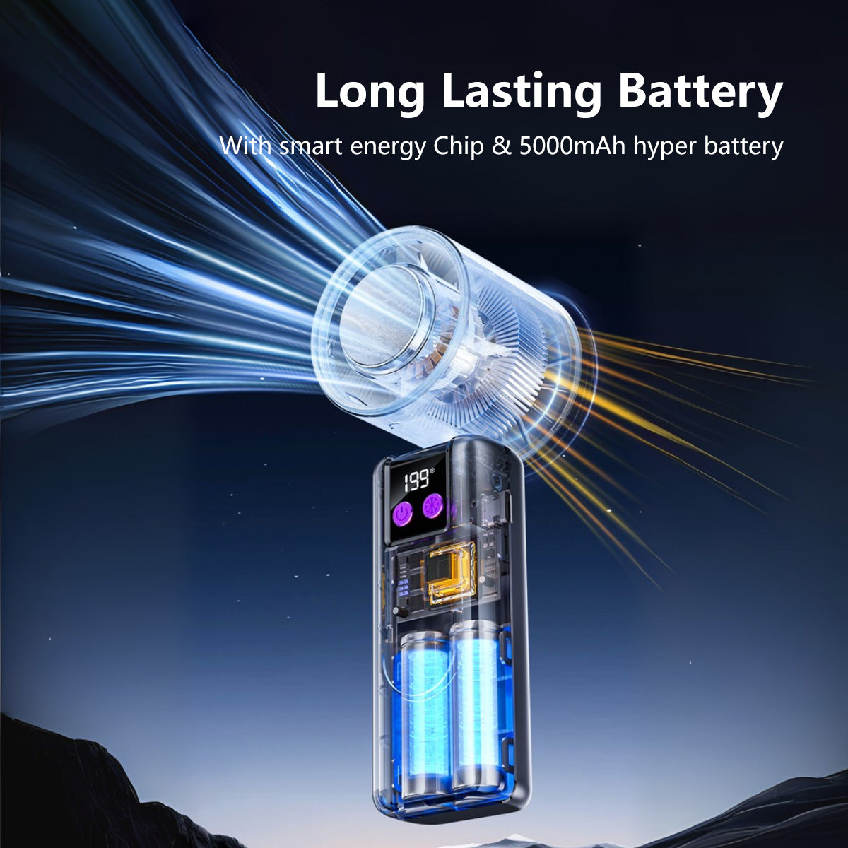 3-in-1 Cooling Fan 199-Level Cooling Portable Handheld Desktop USB Rechargeable Lanyard Easy Carry