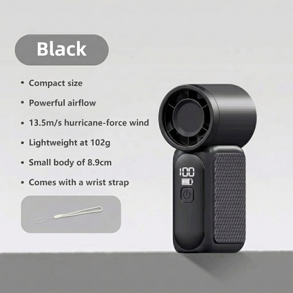 Portable Handheld Fan Strong Wind 100 Gear Wind Speed Compact Travel Fan Mini Fan USB Rechargeable Fan Digital Display