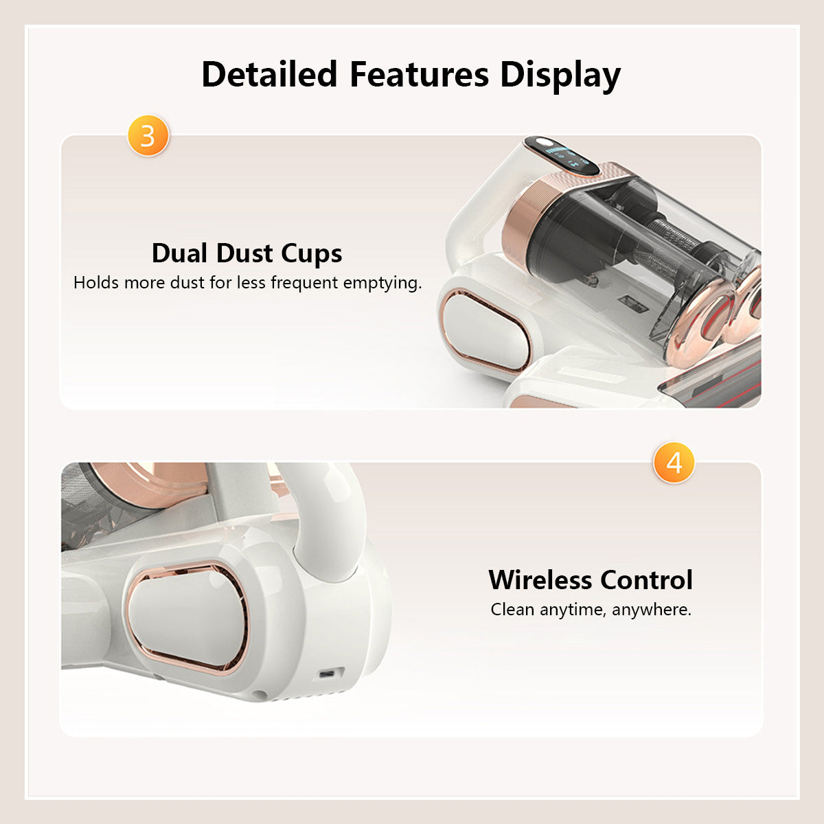 JOMO 13000Pa Powerful Suction Wireless Double Cups Dust Mite Vacuum Cleaner Sterilization Disinfection UV Mite Removal Vacuum