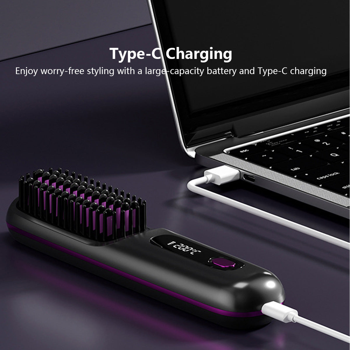 Portable Hair Straightener Comb Negative Ions Keratin Coated Hair Straightener Type-C Charging