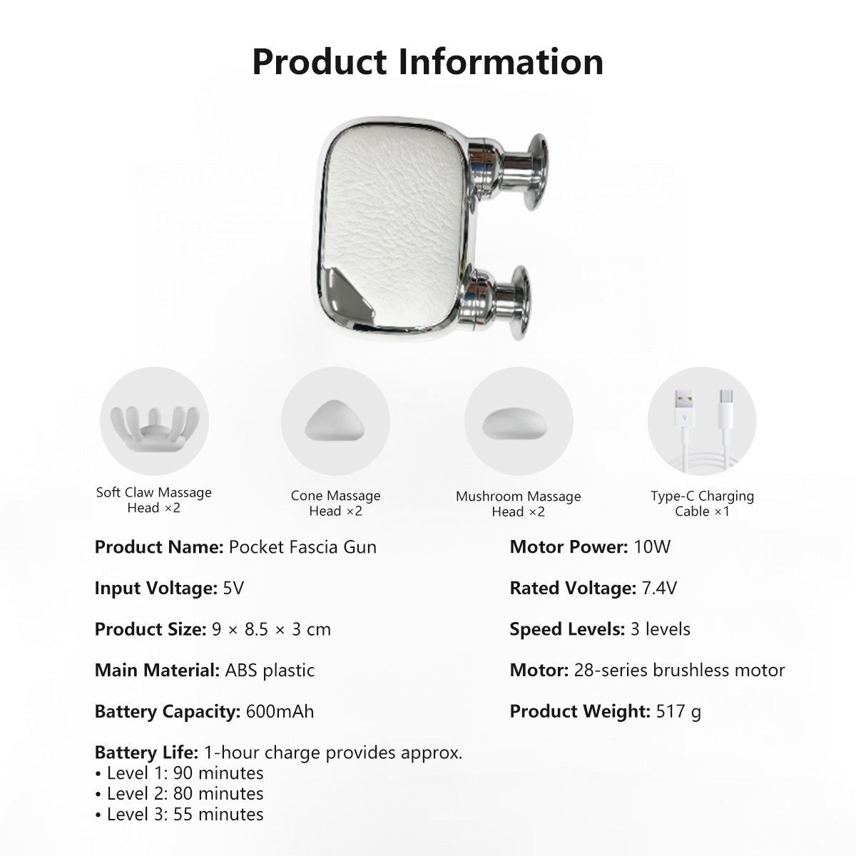 Pocket Fascia Gun Dual-Head Adjustable Speed Type-C Fast Charging Portable Mini Massager Gun