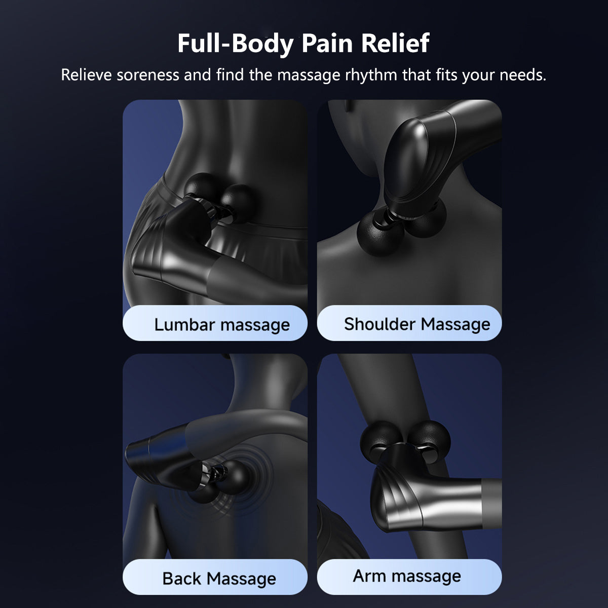 Deep Rolling Massager Long-Handle Curved-Head Fascia Gun with 8 Massage Heads