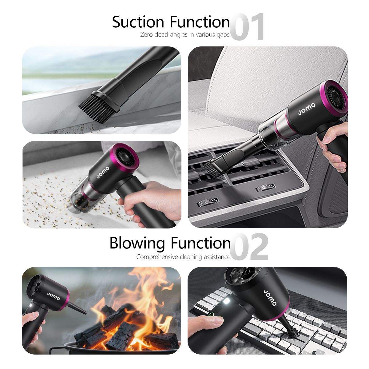 5-in-1 Handheld Vacuum 25000Pa Blow Suction Inflate Pump LED Light Functions Lightweight 420g