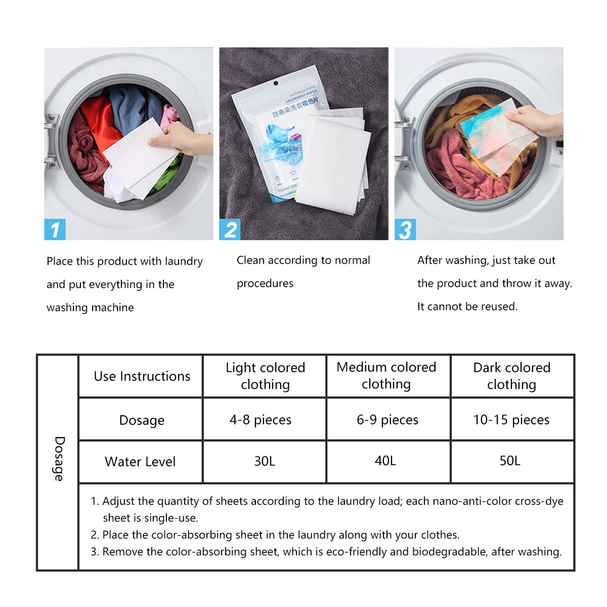 Fabric Colour Absorber Sheets Color Protection Remove Odor Prevent Staining Anti-Dye Nano Absorption